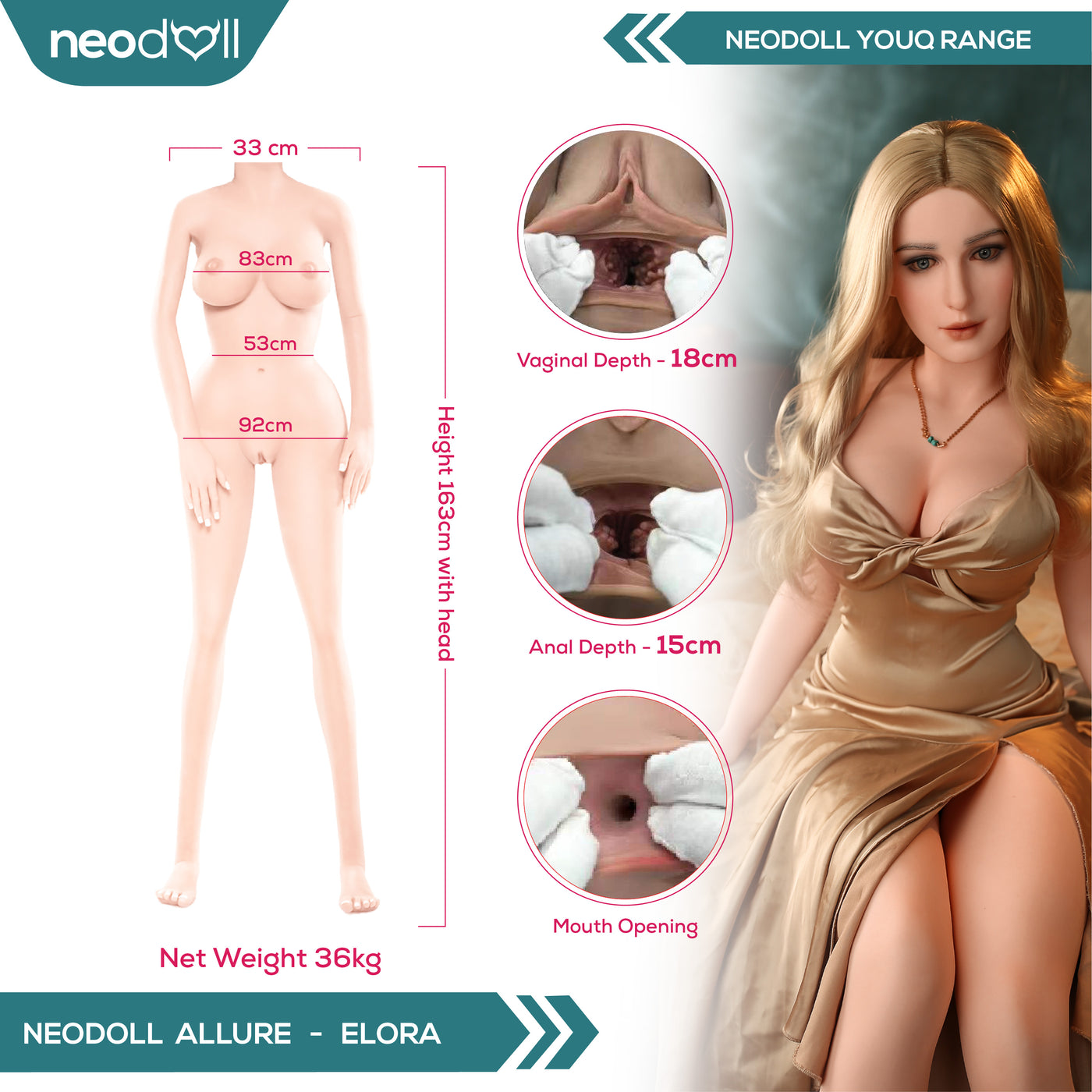 Youqdoll - Elora - Realistic Full Silicone Sex doll - 163cm - Natural