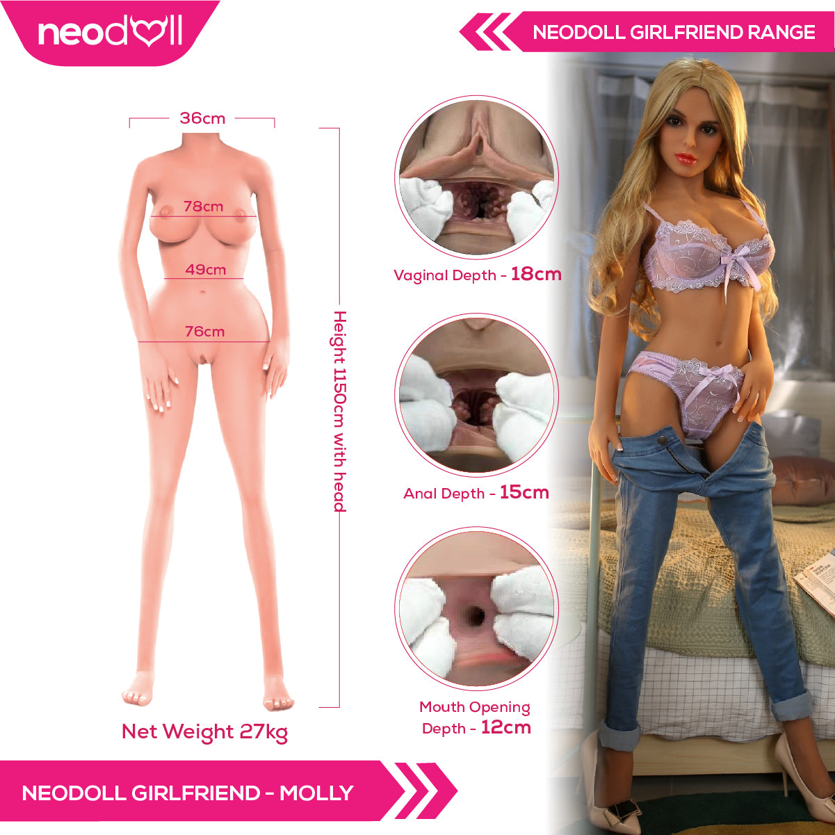 Neodoll Girlfriend Molly - Realistic Sex Doll - 150cm - Tan