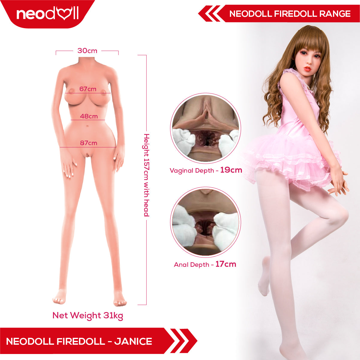 Sex Doll Janice | 157cm Height | Natural Skin | Shrug & Standing | Neodoll Fire Doll