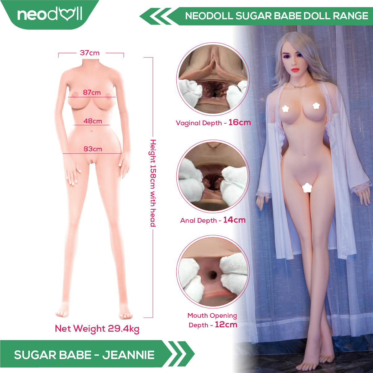 Sex Doll Jeannie | 158cm Height | Natural Skin | Shrug & Standing & Uterus | Neodoll Sugar Babe