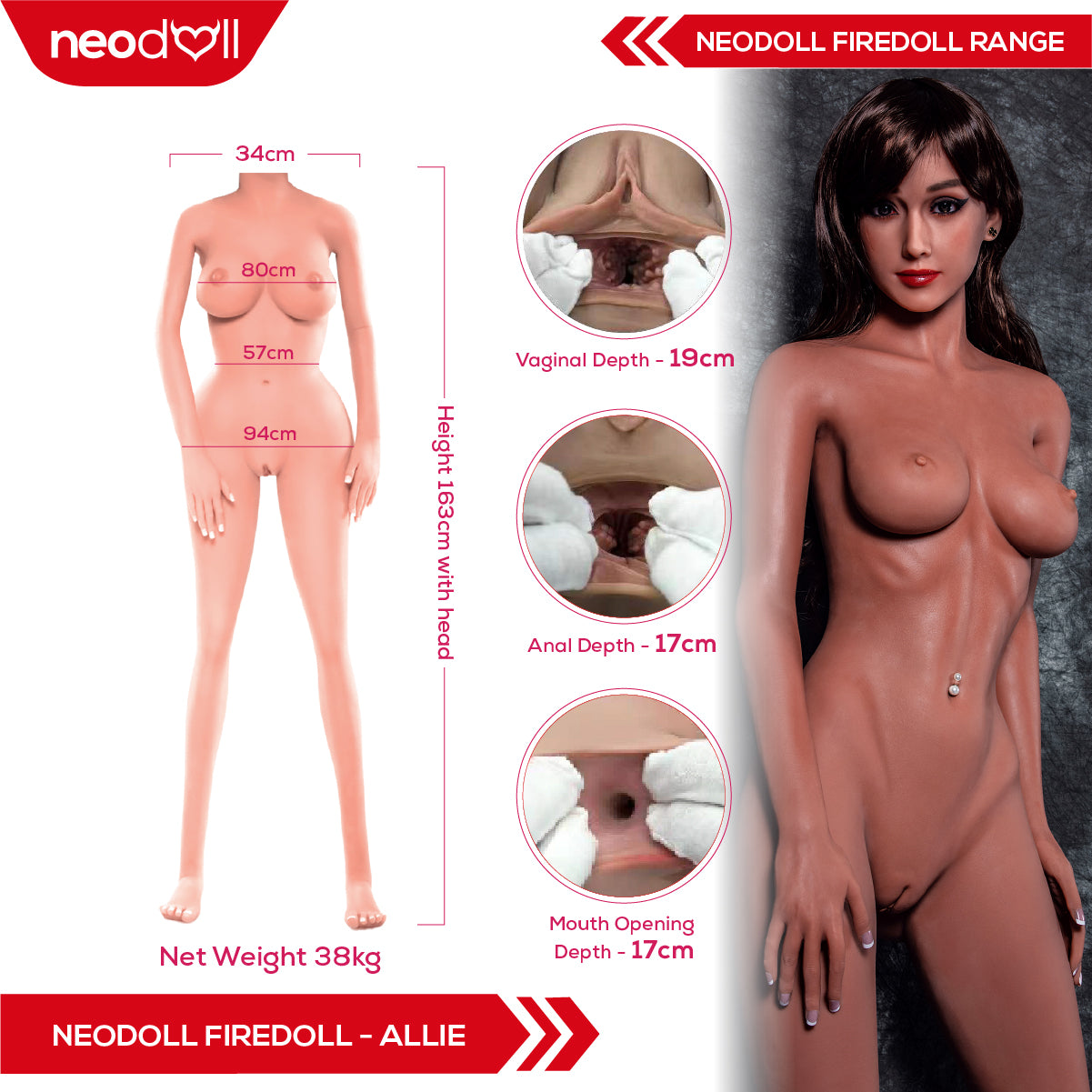 Sex Doll Allie | 163cm Height | Light Tan Skin | Shrug & Standing & Fat Body | Neodoll Fire doll