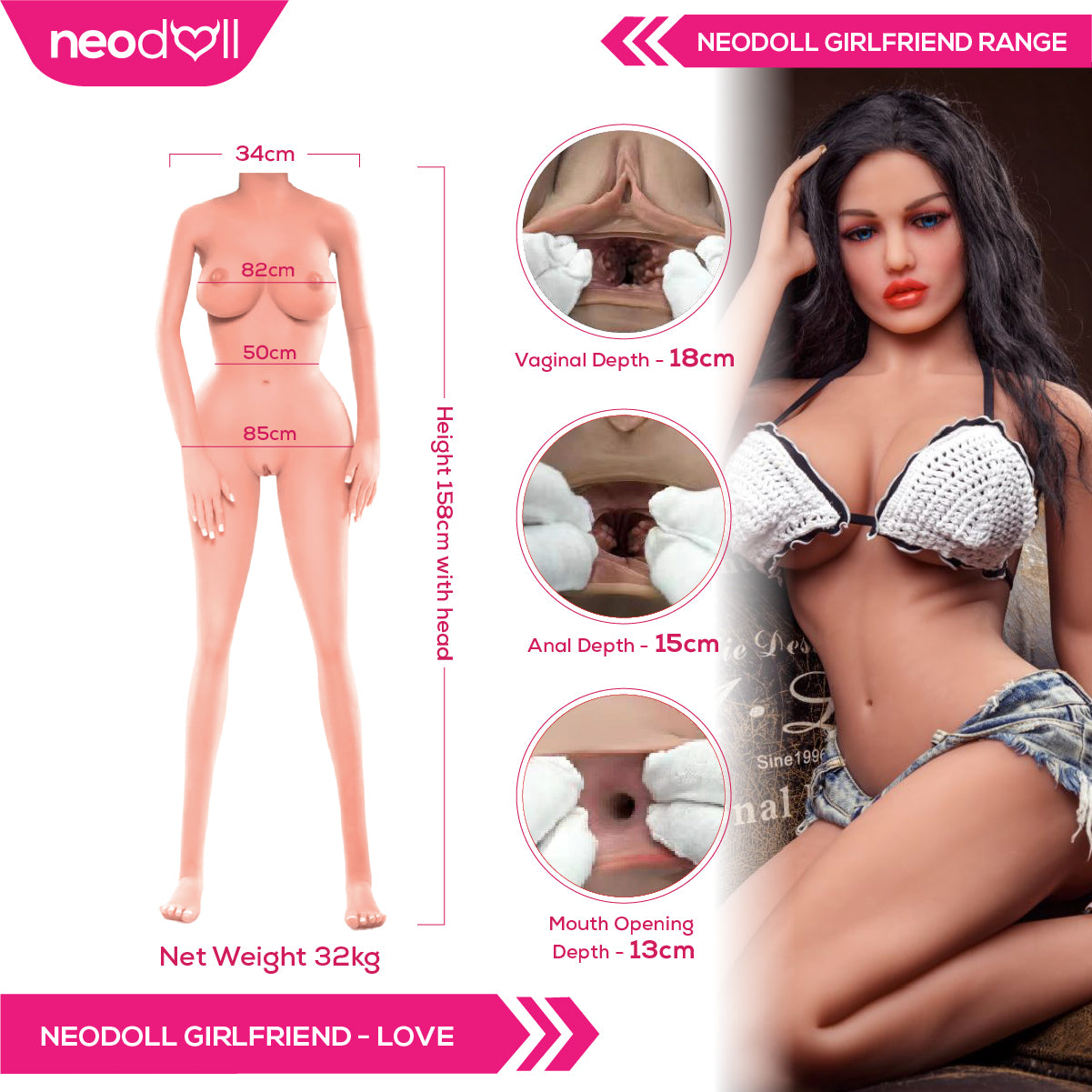 Sex Doll Love | 158cm Height | Tan Skin | Standing & Shrug | Neodoll Girlfriend