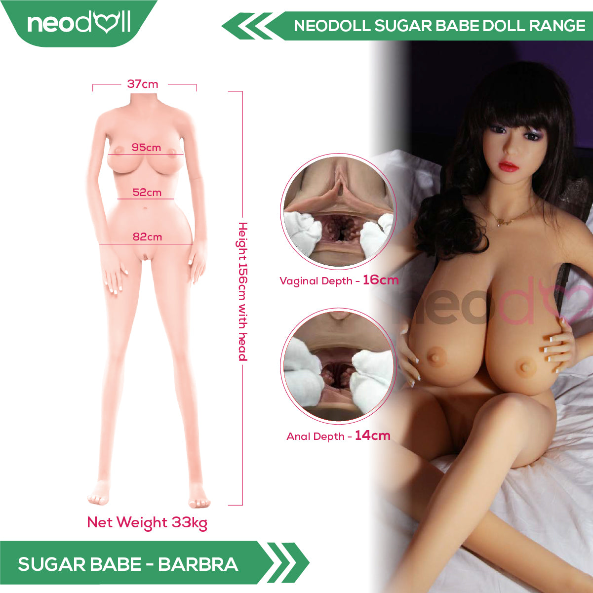 Sex Doll Barbra | 156cm Height | Natural Skin | Shrug & Standing & Uterus | Neodoll Sugar Babe