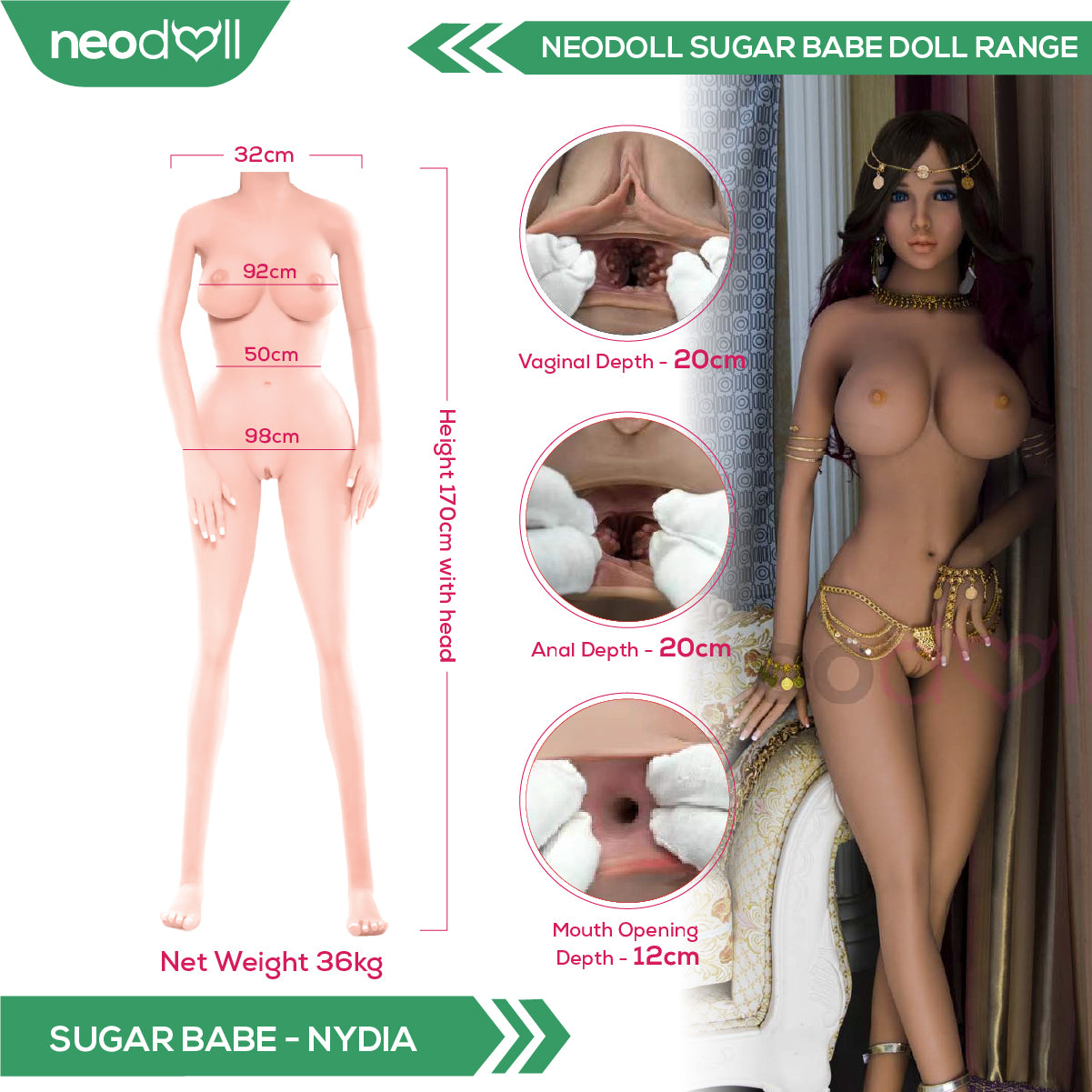 Sex Doll Nydia | 170cm Height | Tan Skin | Shrug & Standing & Uterus | Neodoll Sugar Babe