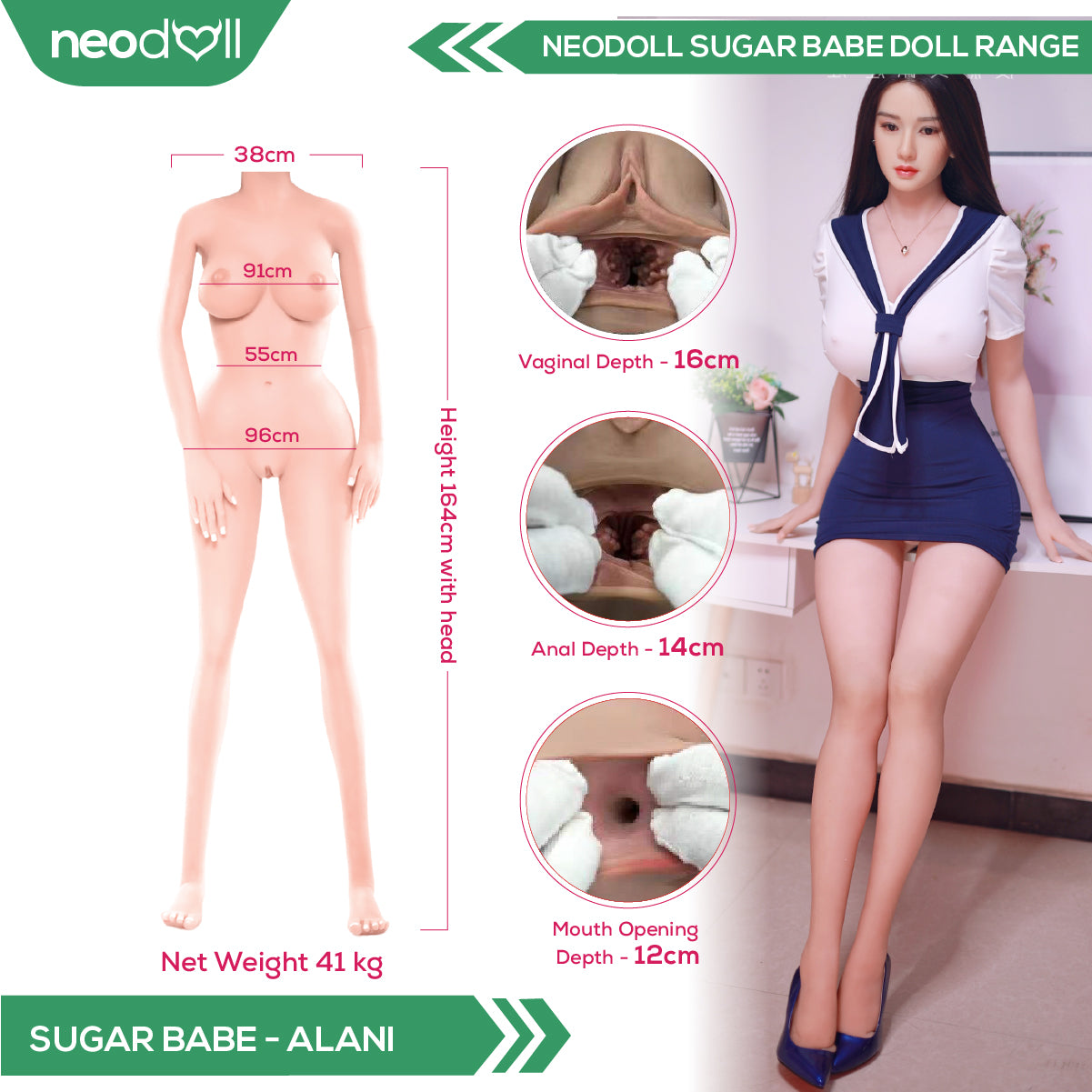 Silicone TPE Hybrid Sex Doll Alani | 164cm Height | Silicone Colour Skin | Shrug & Standing & Uterus & Gel Breast & Implanted Hair | Neodoll Sugar Babe