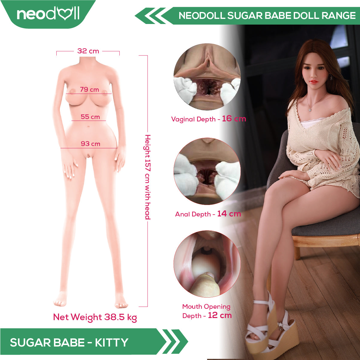 Sex Doll Kitty | 157cm Height | Natural Skin | Shrug & Standing & Uterus & Gel Breast | Neodoll Sugar Babe