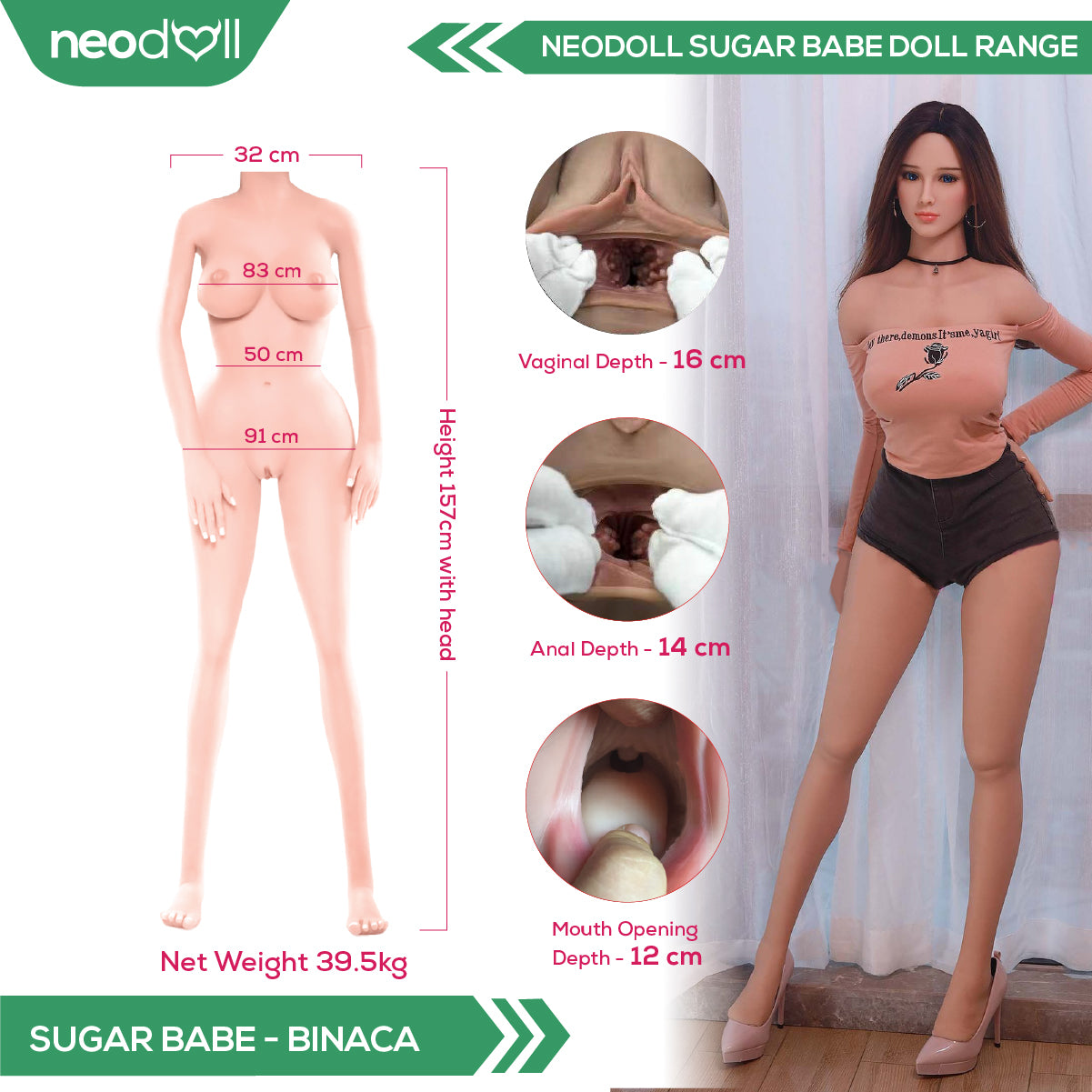 Neodoll Sugar Babe - Bianca - Realistic Sex Doll - Gel Breast - Uterus - 157cm - Wheat