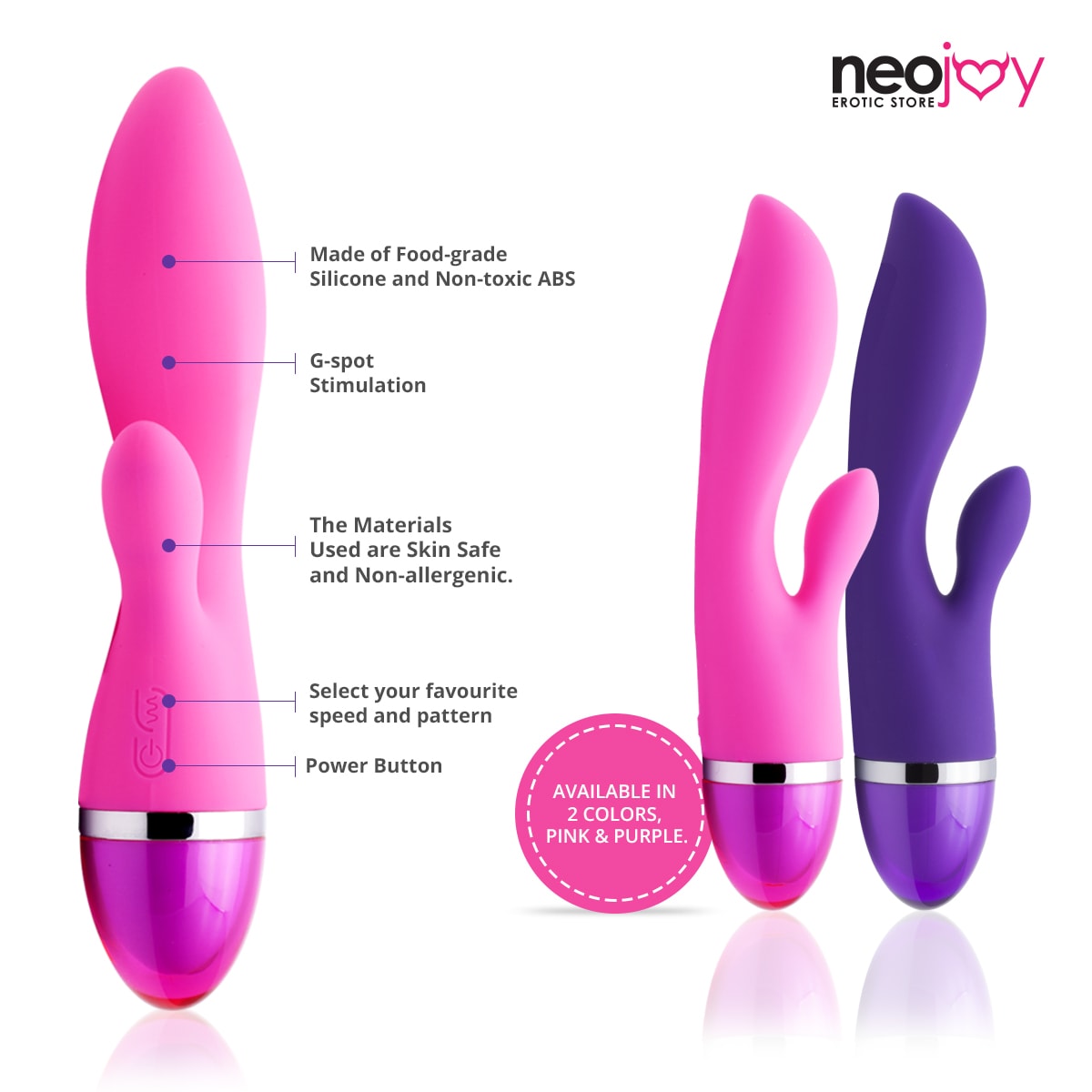 Neojoy Rabbit Vibrator Silicone USB Rechargeable 9-Speed Functions