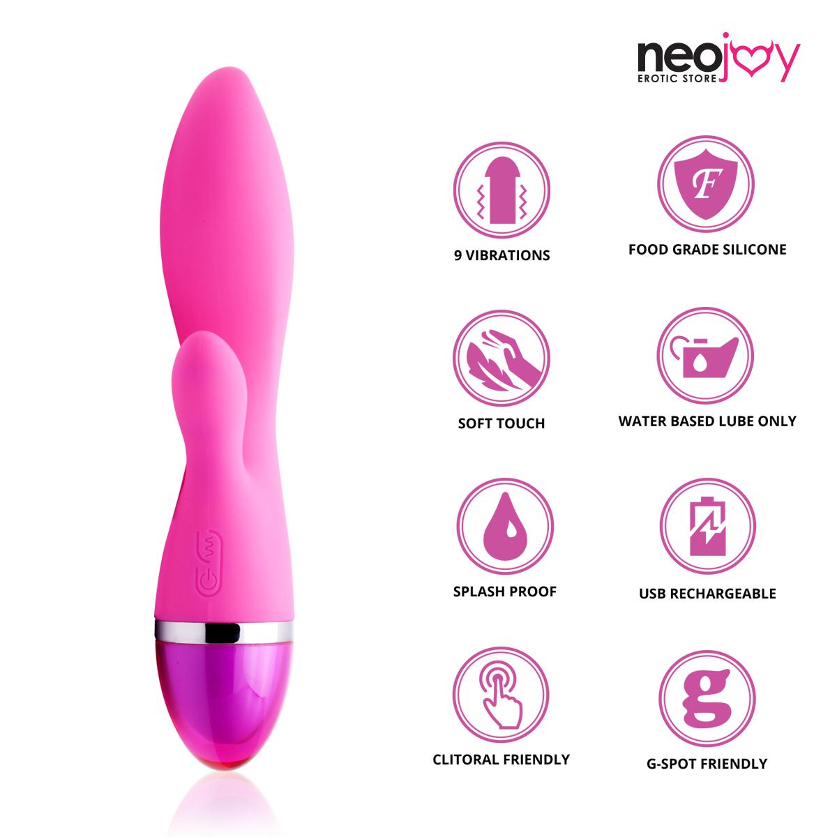 Neojoy Rabbit Vibrator Silicone USB Rechargeable 9-Speed Functions