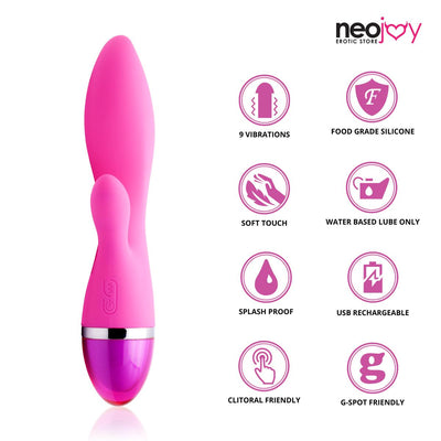 Neojoy Rabbit Vibrator Silicone USB Rechargeable 9-Speed Functions